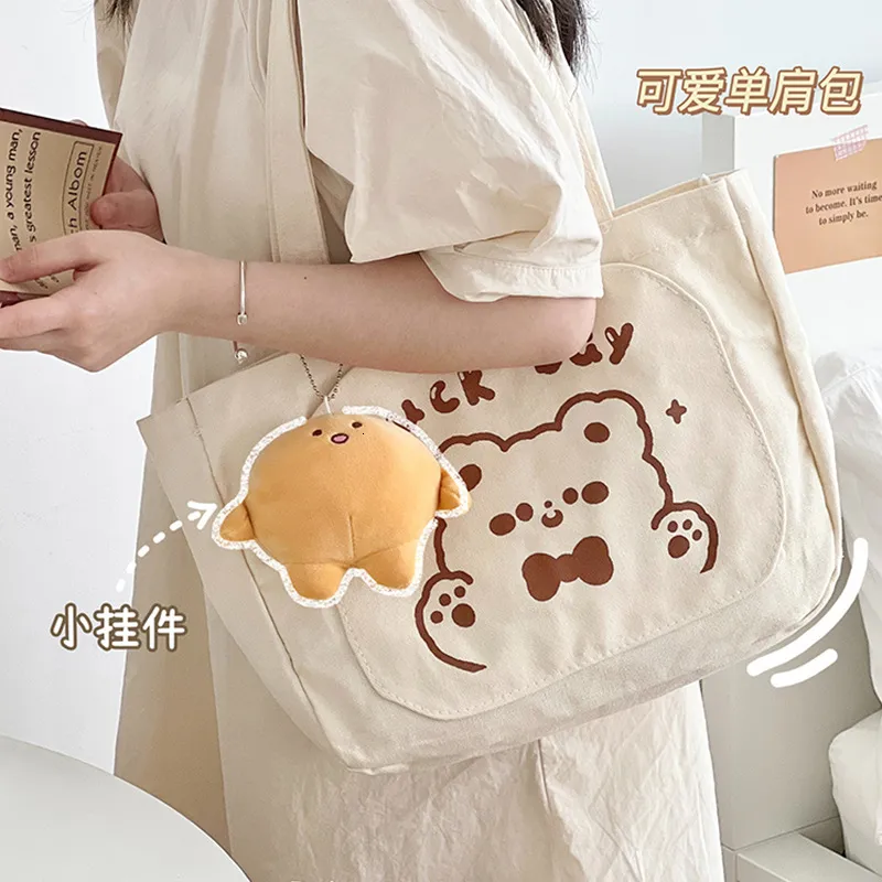 Cartoon Rabbit Bear Canvas Canvas Shoulder Bag Cute College Student  Backpack With Cloth Finish 230828 From Mu08, $10.24